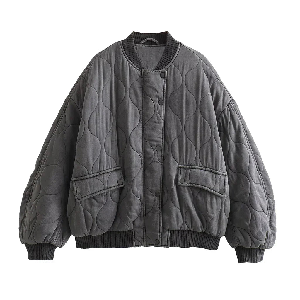 Adalee - Women's Oversized Grey Bomber Jacket
