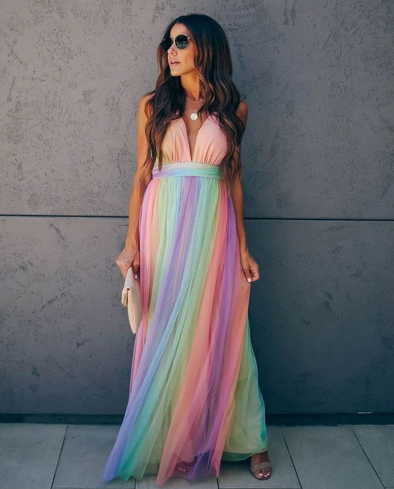 Lucy - Women’s Sleeveless Halter Maxi Dress with Deep V-Neck & Flowing Elegant Fit