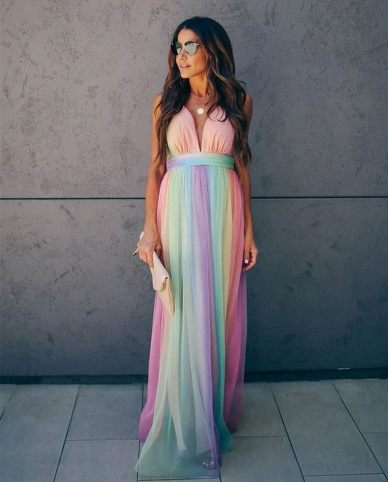 Lucy - Women’s Sleeveless Halter Maxi Dress with Deep V-Neck & Flowing Elegant Fit