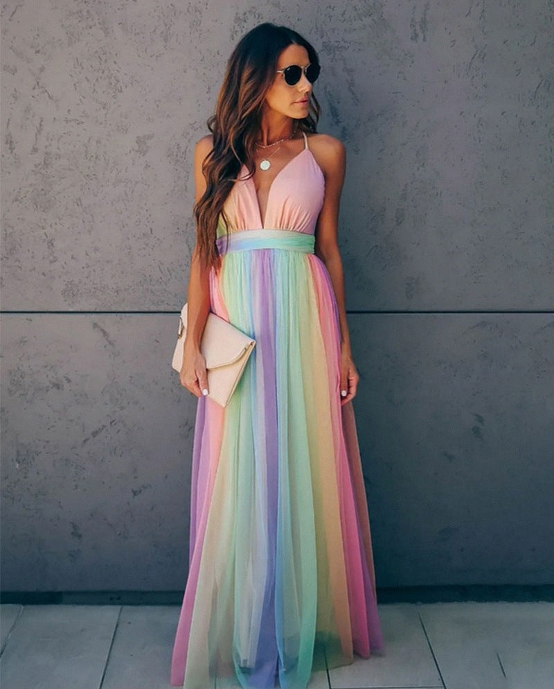 Lucy - Women’s Sleeveless Halter Maxi Dress with Deep V-Neck & Flowing Elegant Fit