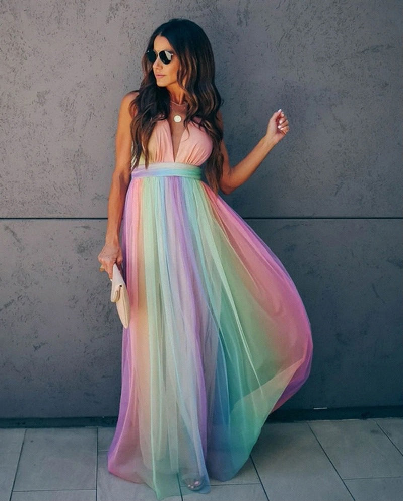 Lucy - Women’s Sleeveless Halter Maxi Dress with Deep V-Neck & Flowing Elegant Fit