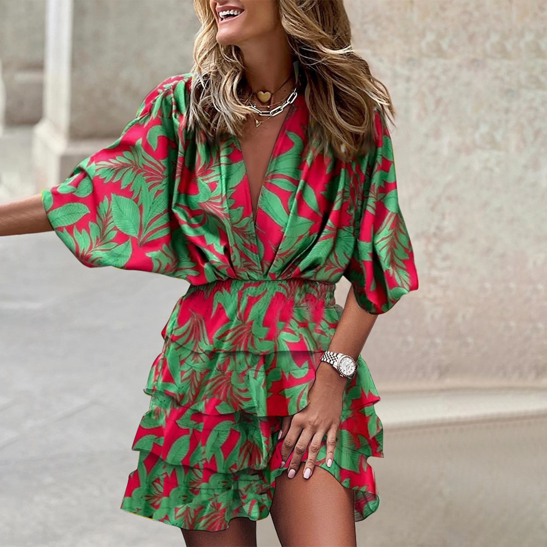 Fenella - Tropical Wrap Mini Dress for Summer Elegance