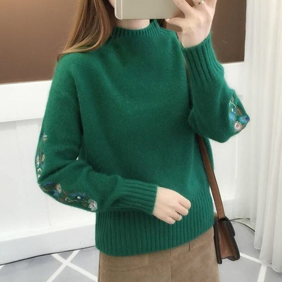 Aurora - Embroidered Sleeve Knit Sweater