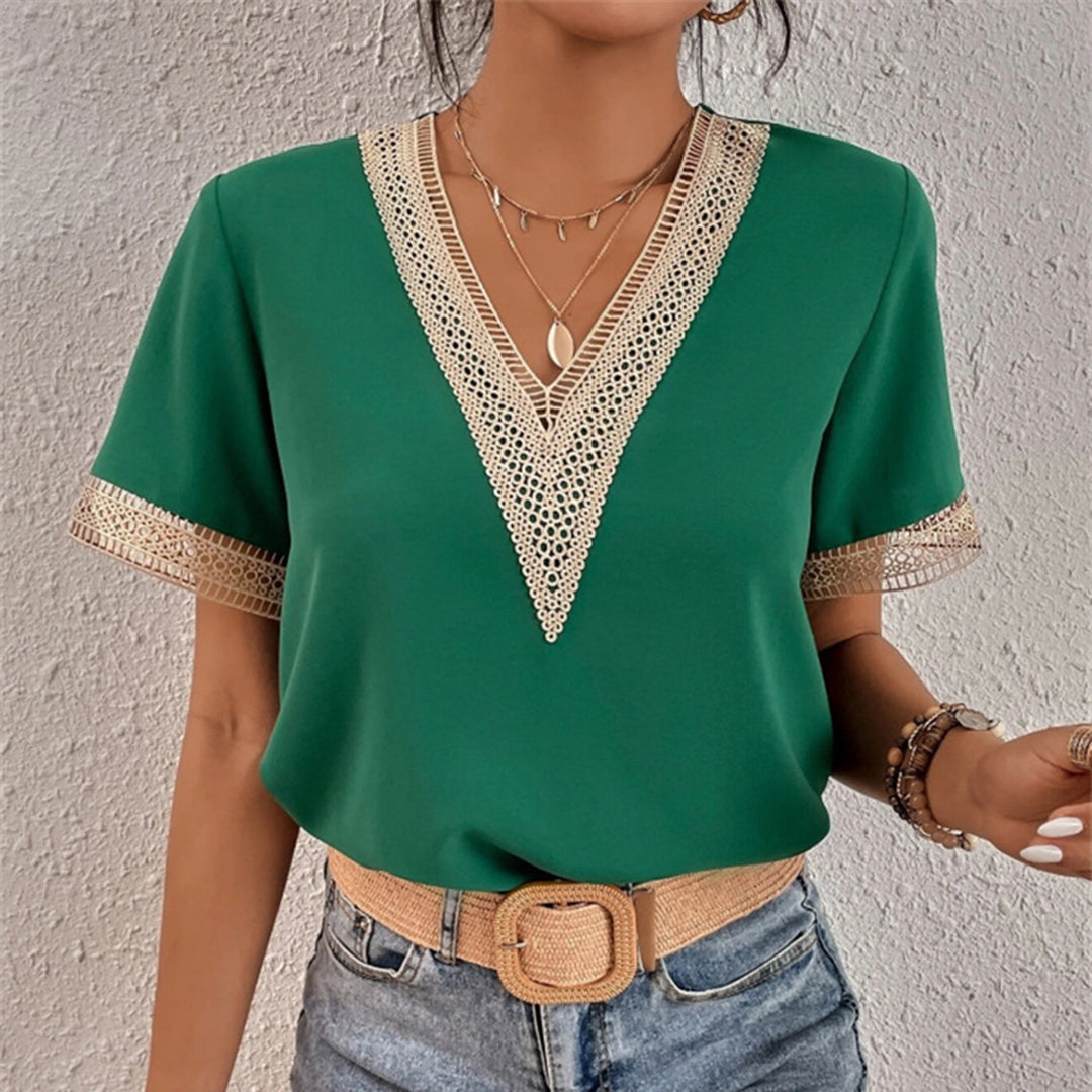 Edna - Crochet Trim V-Neck Blouse Lightweight and Stylish