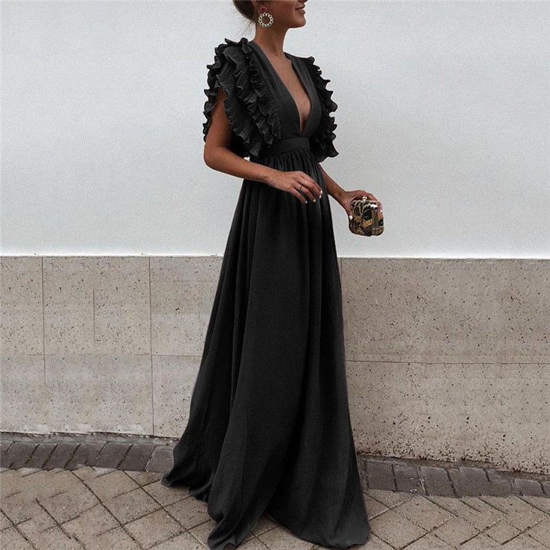 Ariella - Elegant Ruffle Sleeve Maxi Dress