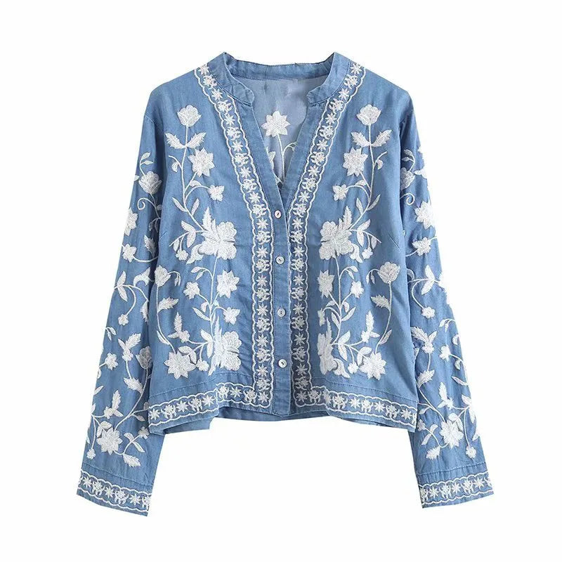 Kelsey - Boho Denim Blouse