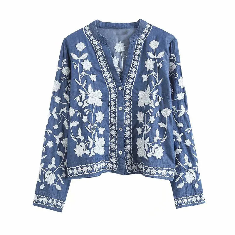 Kelsey - Boho Denim Blouse