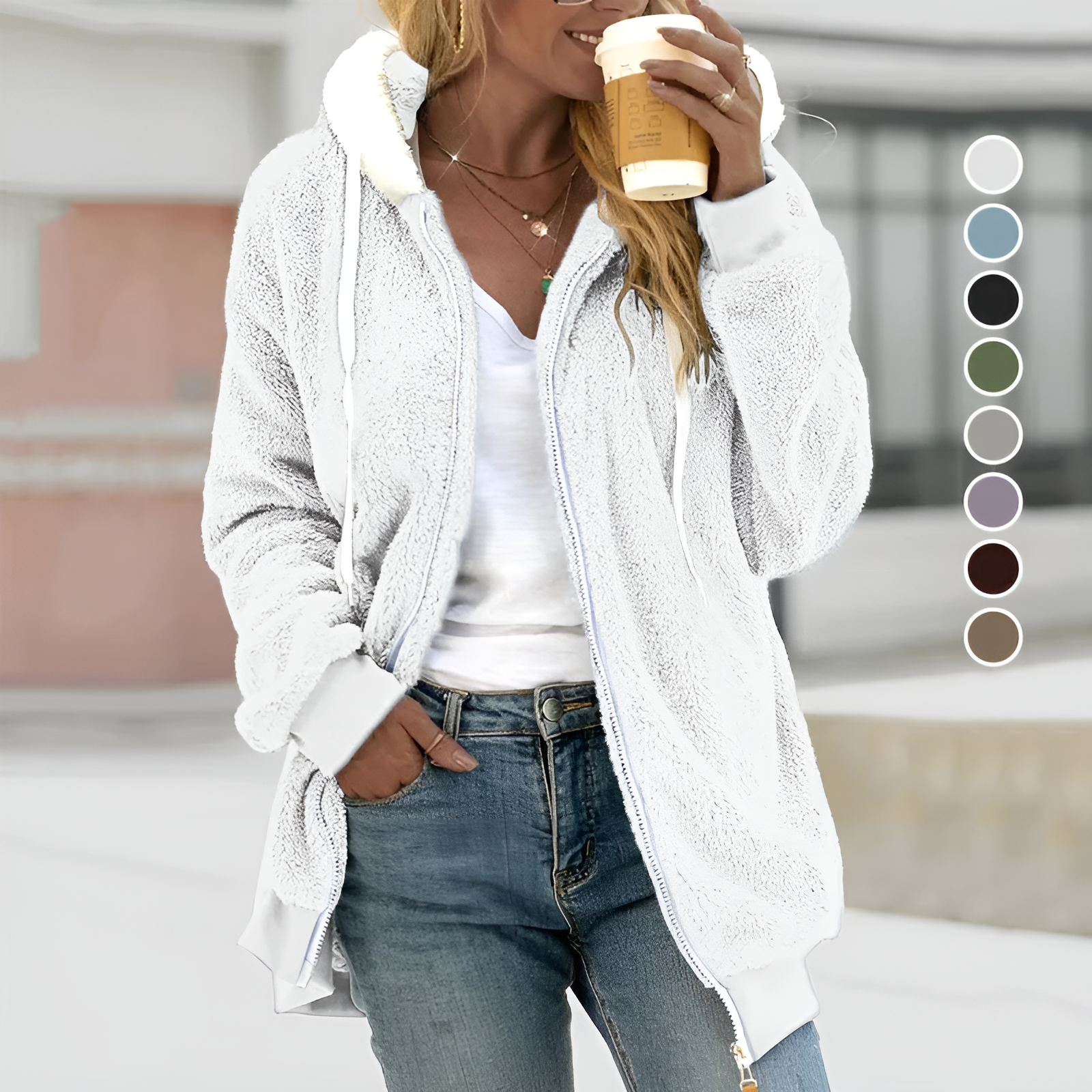 Kelly - Women Oversized Sherpa Zip-Up Hoodie