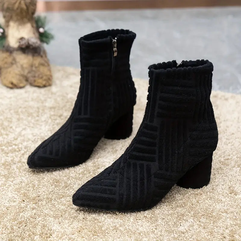 Emmeline - Trendy Black Knit Ankle Boots