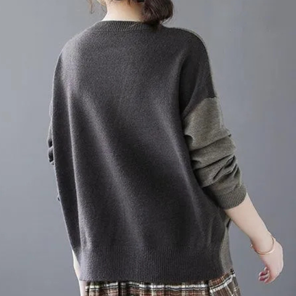 Soleil - Asymmetrical Button Sweater Modern Two-Tone Knit for Effortless Style