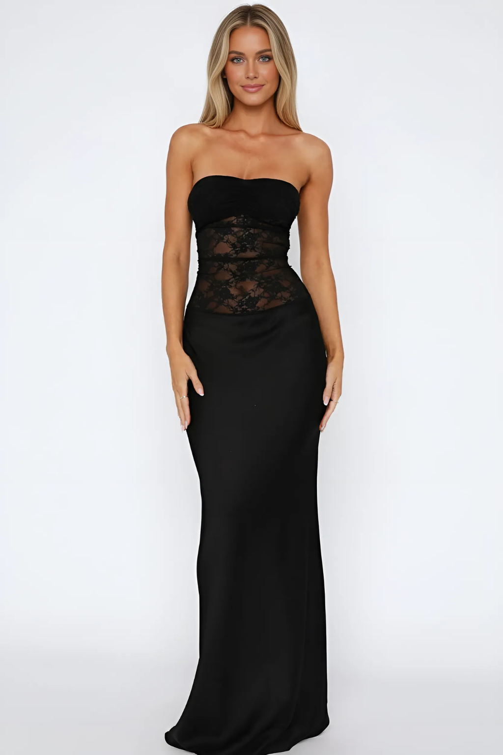 Kathy - Women's Strapless Lace Patchwork Mermaid Maxi Dress