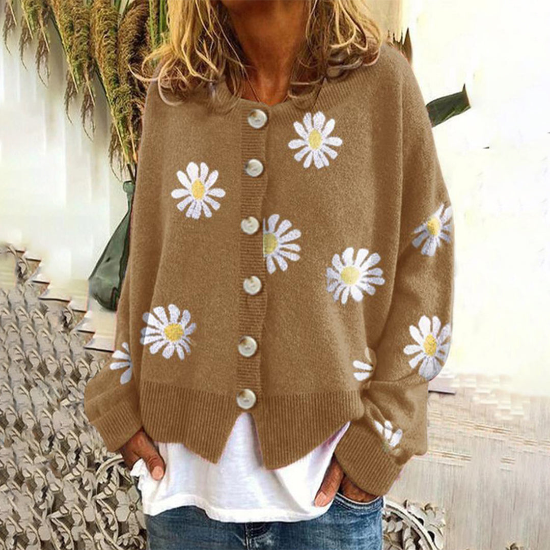 Harlow - Daisy Print Knit Cozy Cardigan