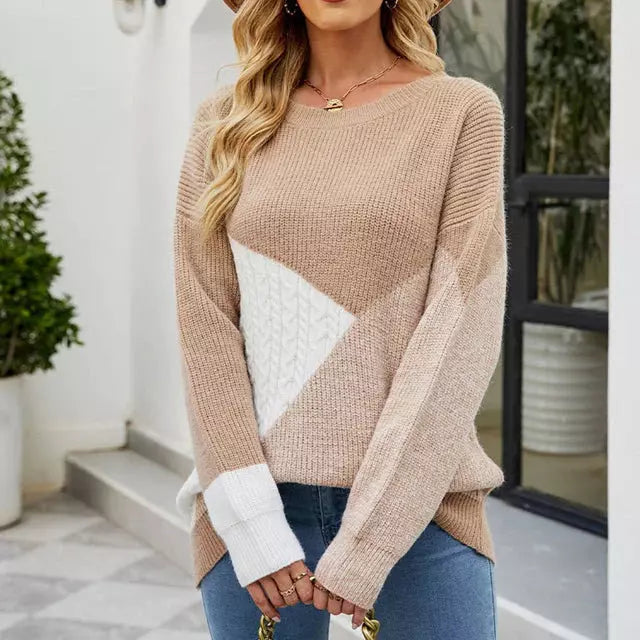 Genevieve - Elegant Patchwork Knit Sweater Modern Winter Style