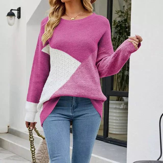 Genevieve - Elegant Patchwork Knit Sweater Modern Winter Style