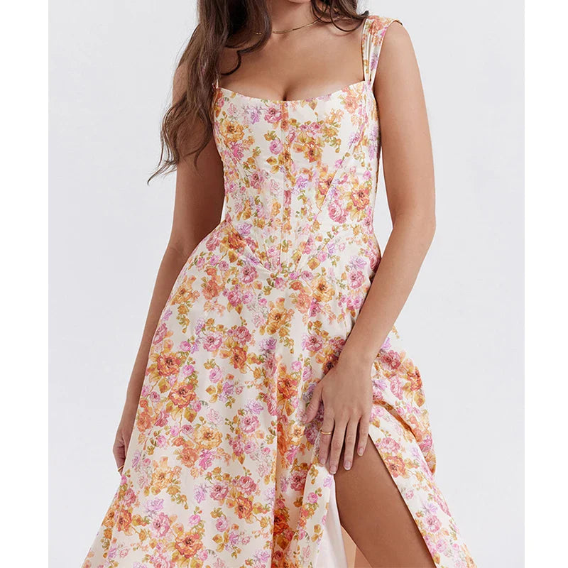 Oriel – Floral Corset Midi Dress