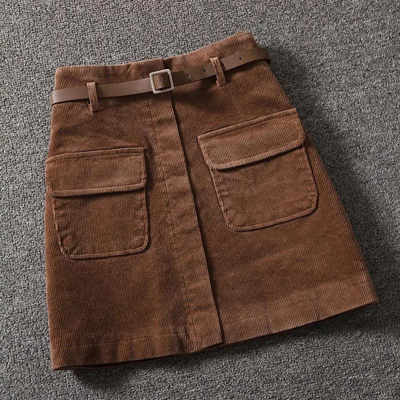 Cecilia - Mini Skirt in Ribbed Velvet Pocket