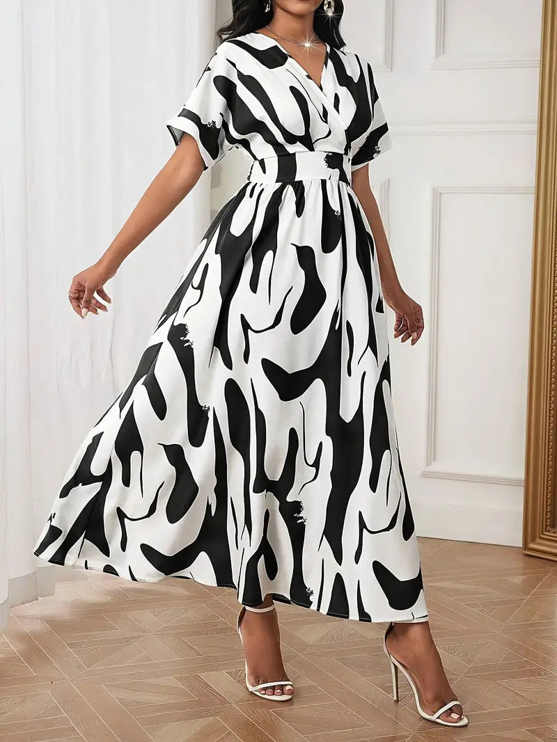 Bianca - Abstract Elegance Wrap Maxi Dress