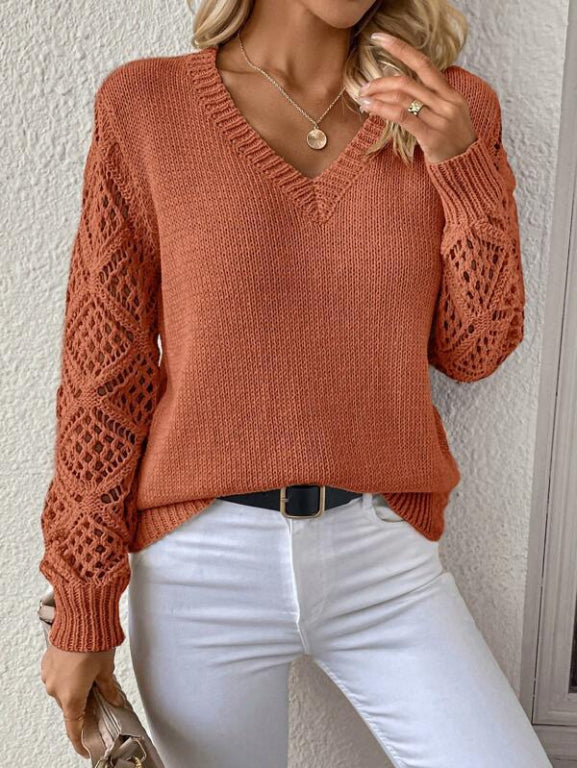 Jemma - Trendy V-Neck Cut-Out Sweater
