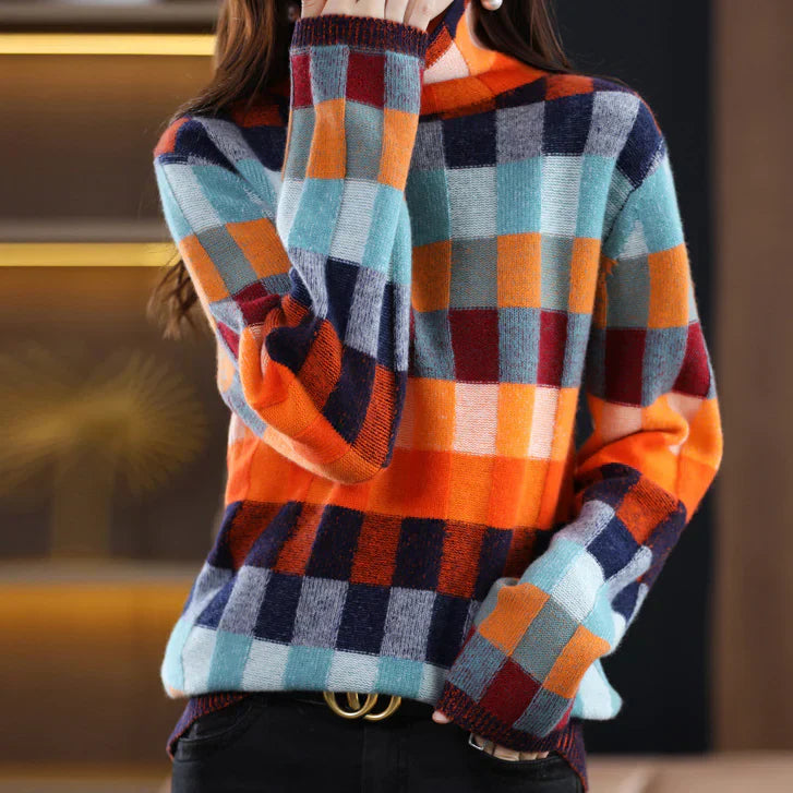 Aspen - Colorful Patchwork Fall Turtleneck Sweater