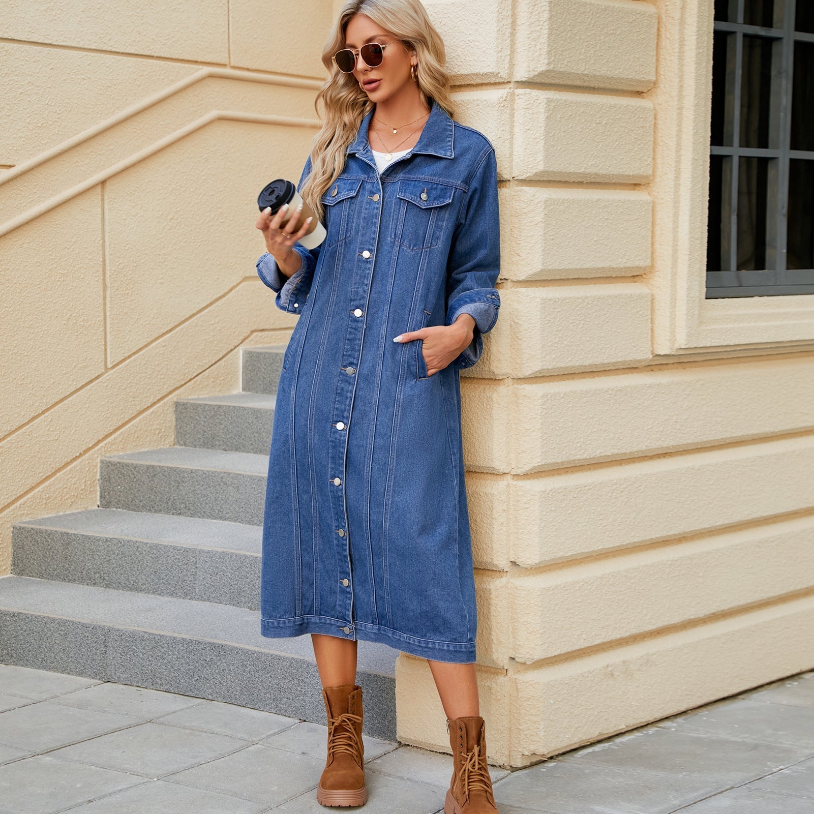 Lucinda - Women's Long Denim Duster Jacket