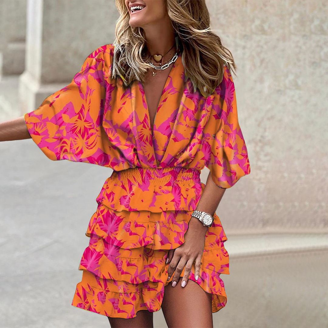 Fenella - Tropical Wrap Mini Dress for Summer Elegance