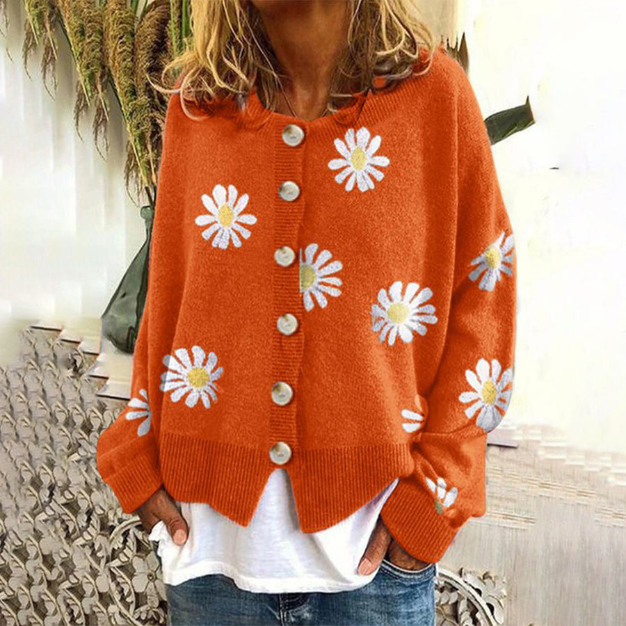 Harlow - Daisy Print Knit Cozy Cardigan