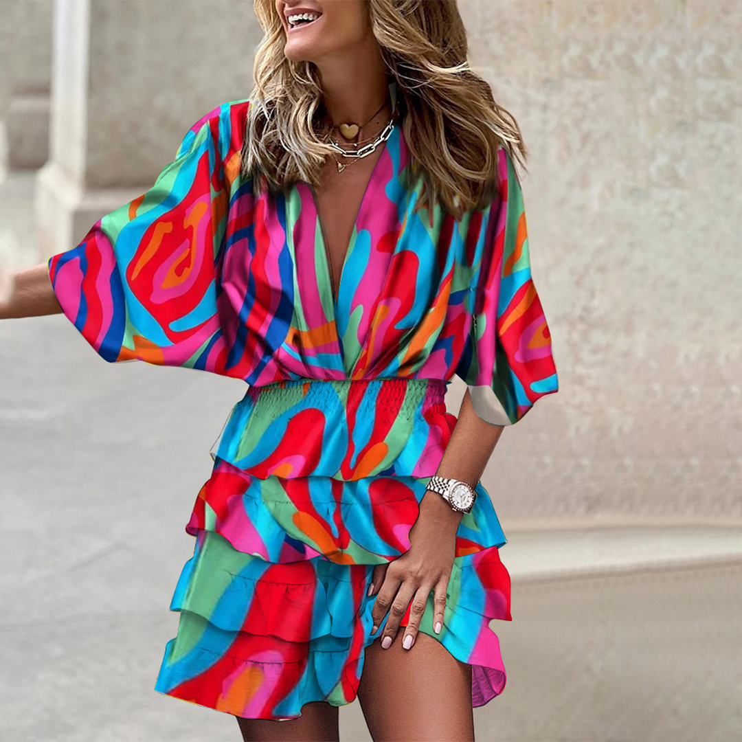 Fenella - Tropical Wrap Mini Dress for Summer Elegance