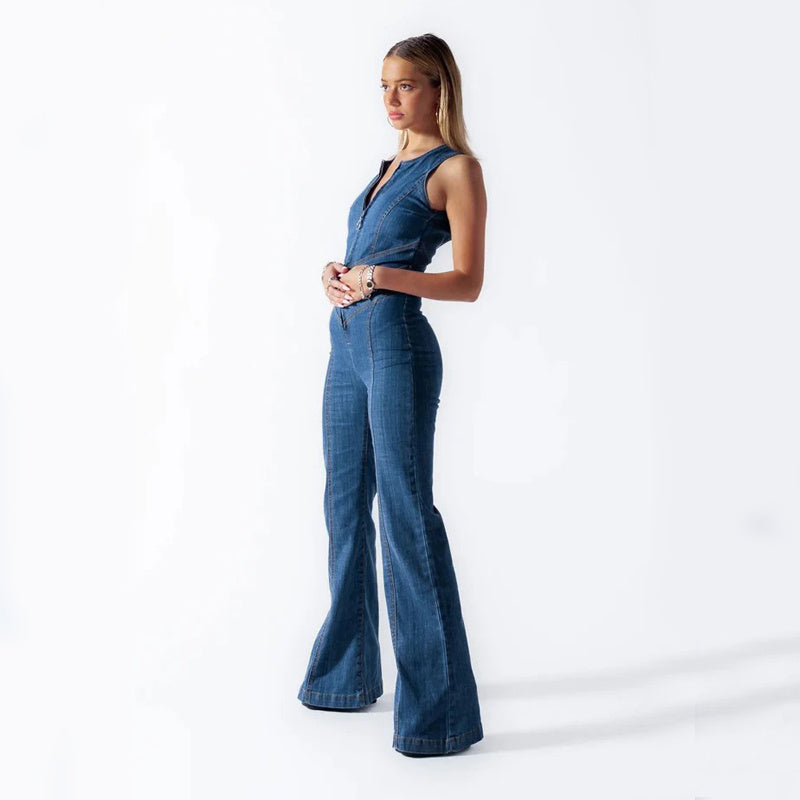 Amira - Trendy Denim Jumpsuit with Heart Cutout