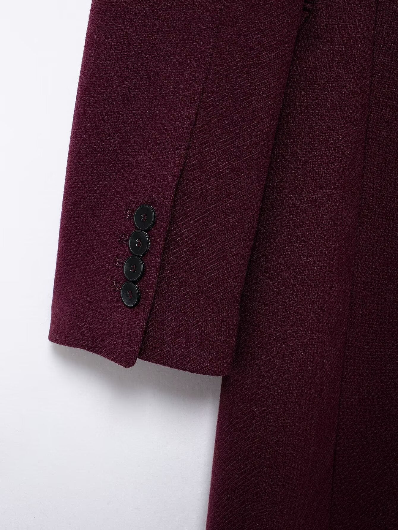 Freya - Women's Burgundy Double-Breasted Woolen Coat