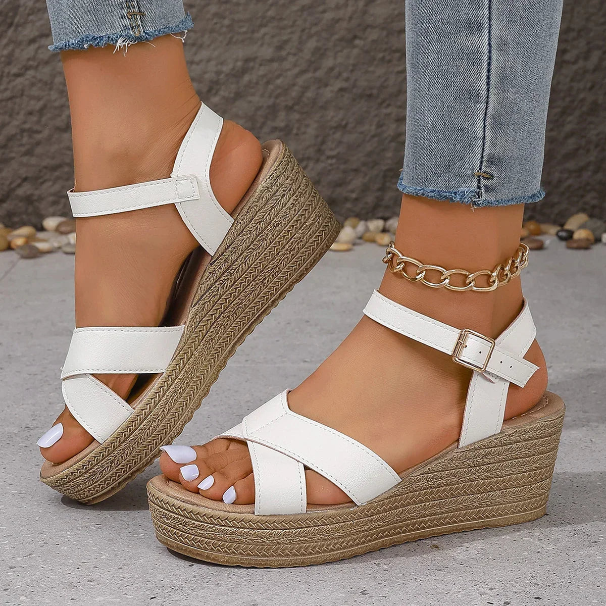 Madalena - Chic Crossover Wedge Sandals