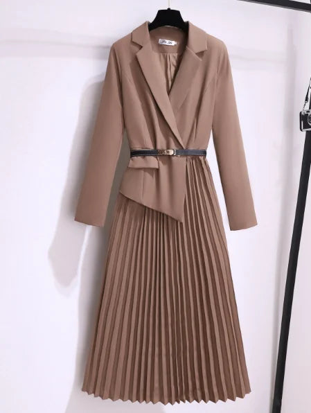 Rory - Pleated Belted Blazer Dress