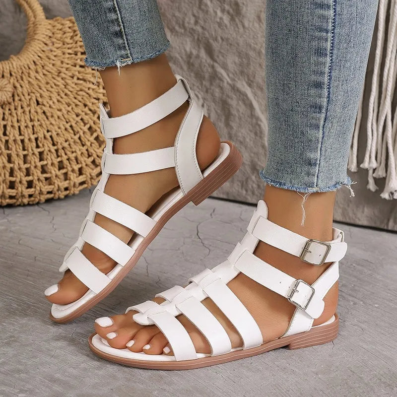 Evanna - Strappy Gladiator Sandals with Buckle Closure and Flat Sole