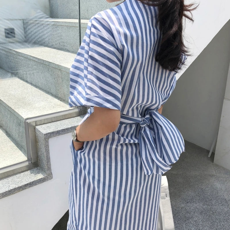 Mila - Women's Elegant Striped Midi Dress for Summer