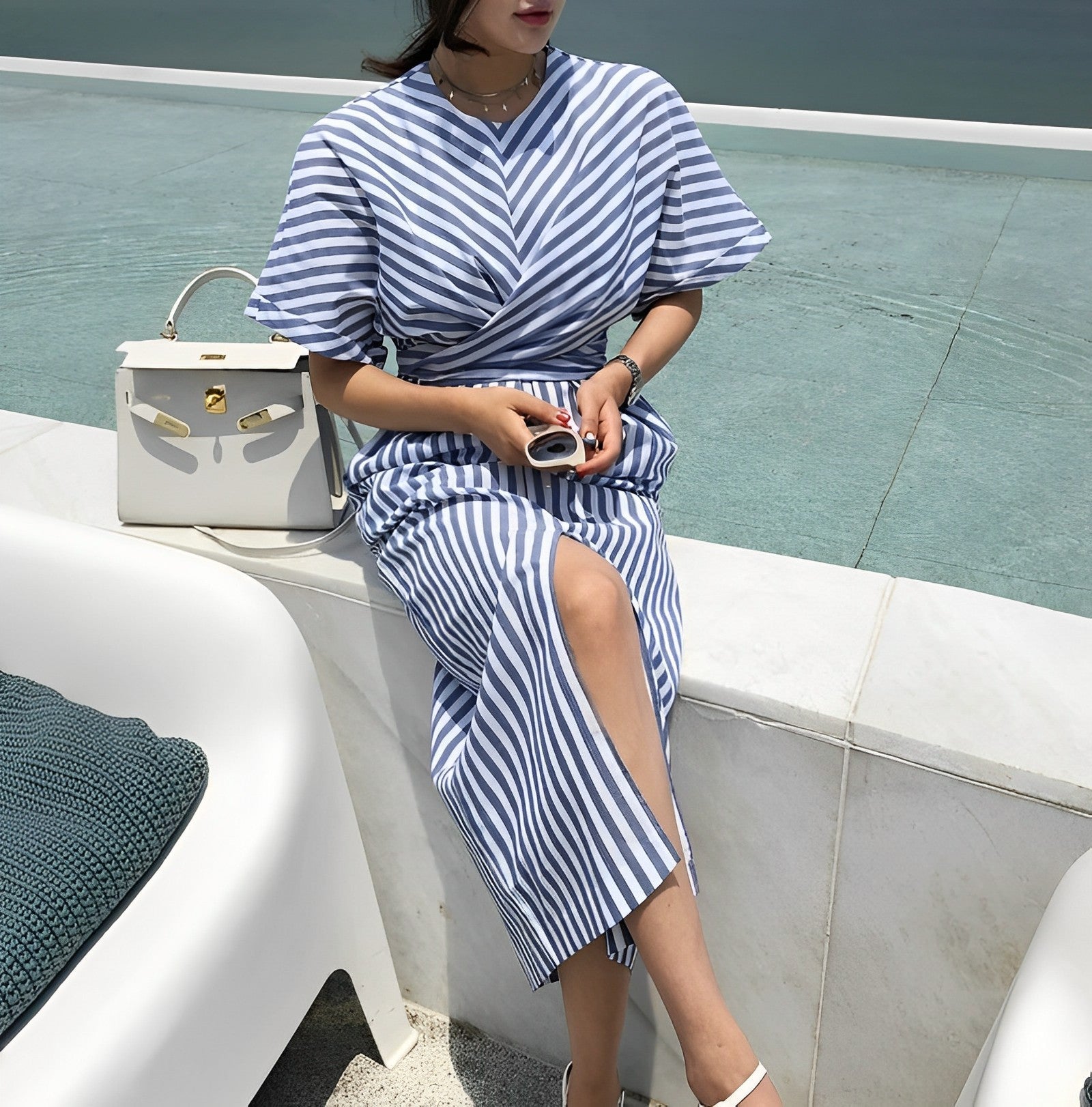 Mila - Women's Elegant Striped Midi Dress for Summer