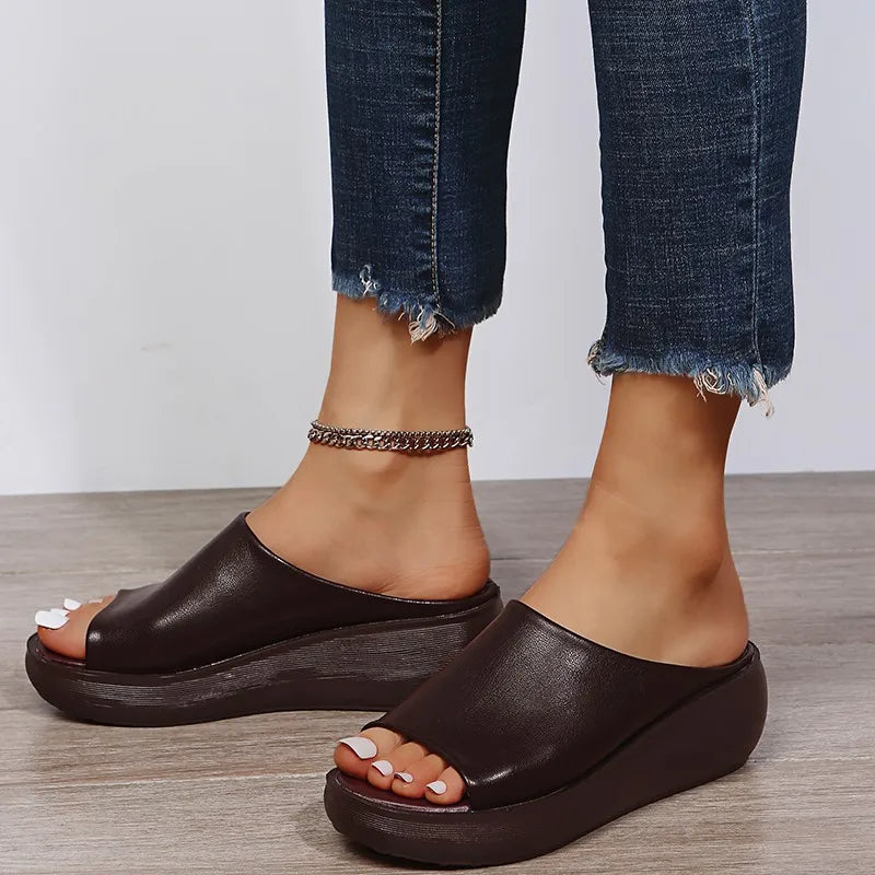 Jessa - Vegan Leather Platform Slides for Stylish Comfort and Height Boost