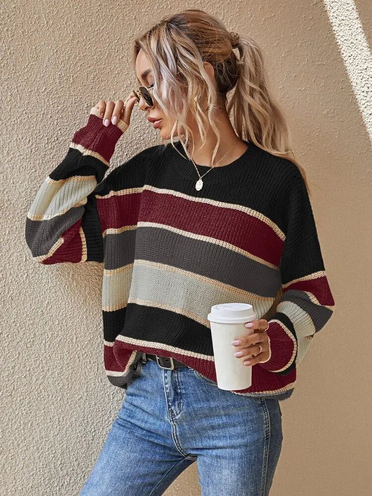 Ruth - Knitted Jumper with Autumn-Coloured Stripes