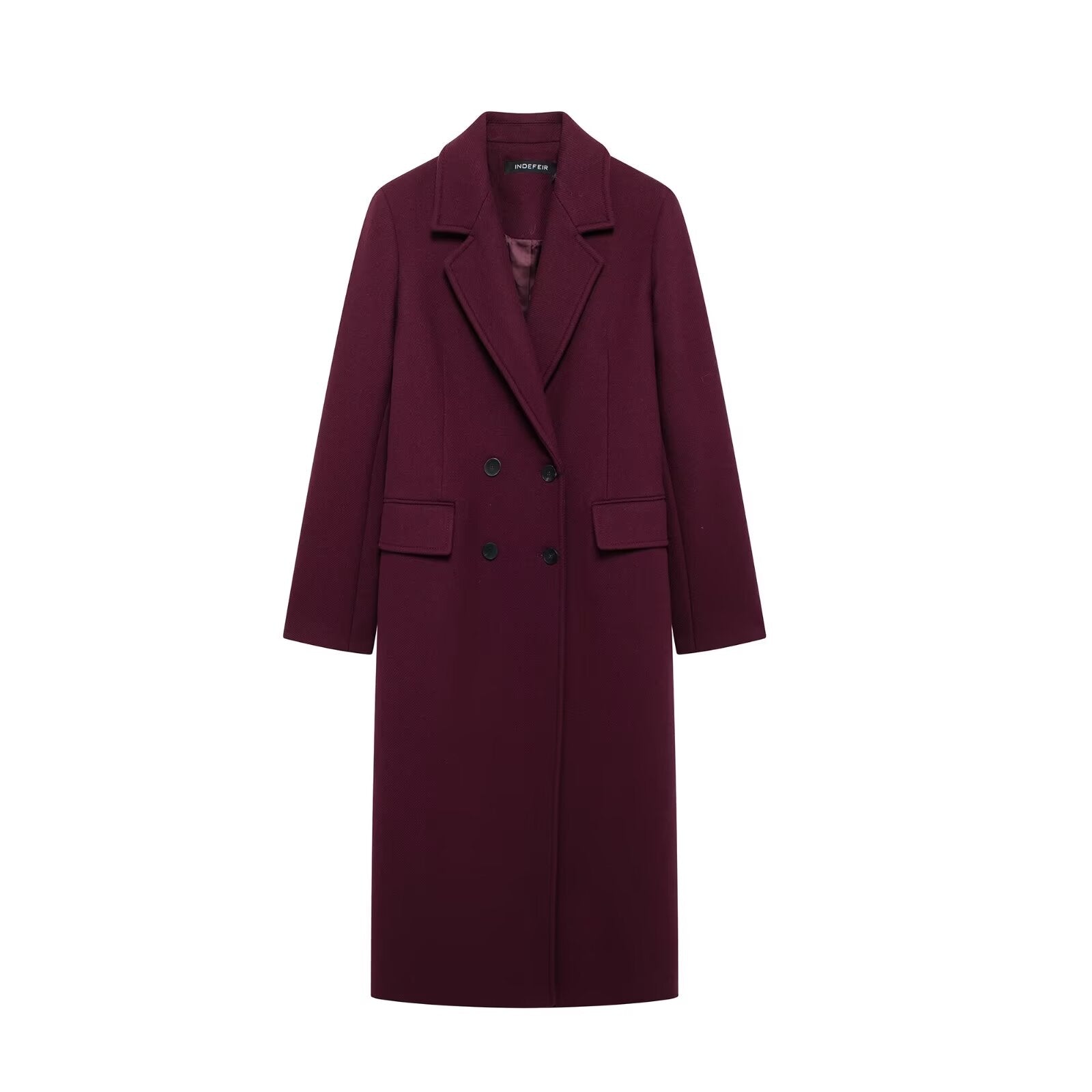 Freya - Women's Burgundy Double-Breasted Woolen Coat