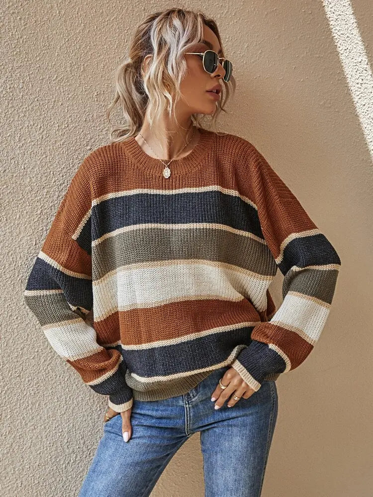 Ruth - Knitted Jumper with Autumn-Coloured Stripes