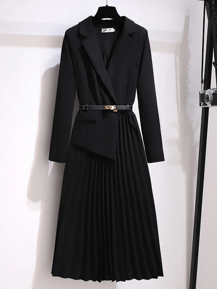 Rory - Pleated Belted Blazer Dress