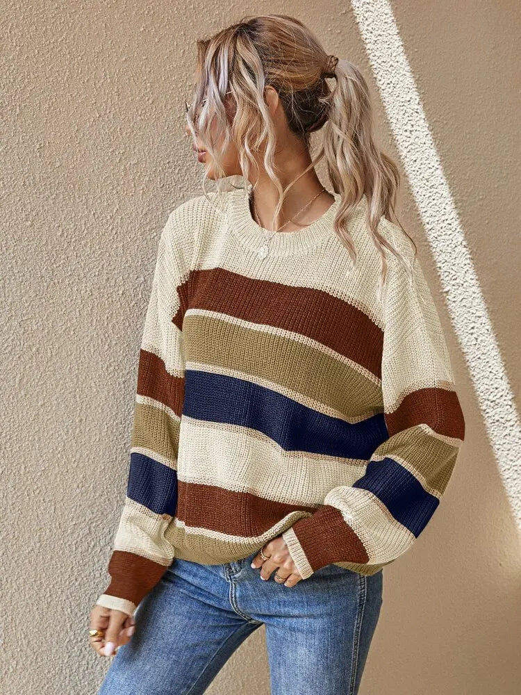 Ruth - Knitted Jumper with Autumn-Coloured Stripes