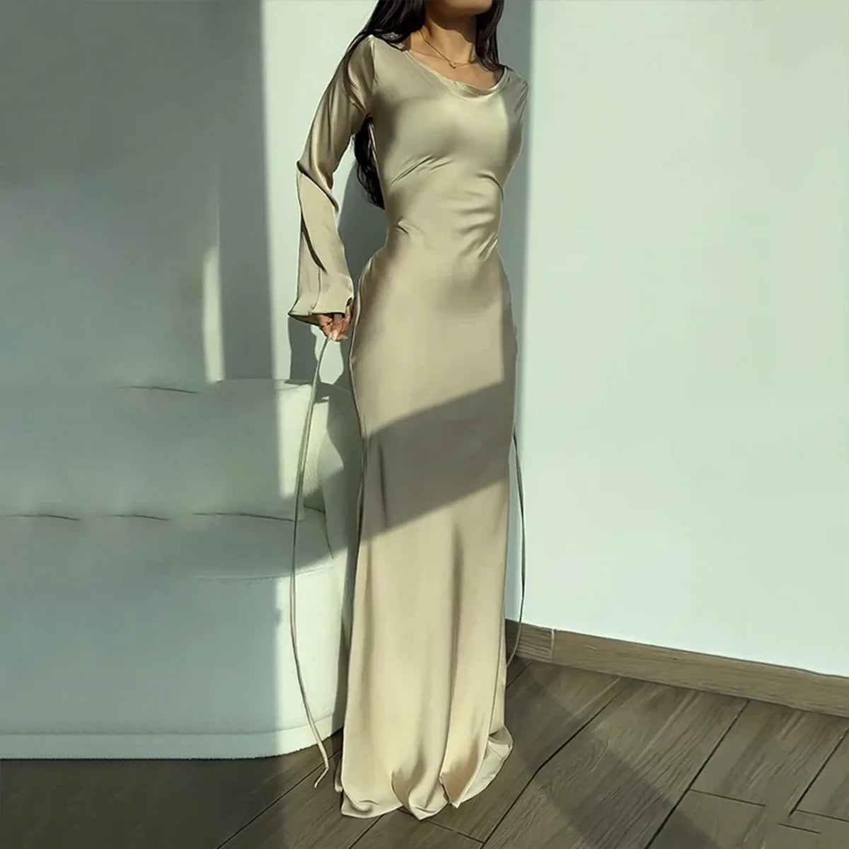 Georgia - Elegant Long Sleeve Maxi Dress for Formal and Evening Wear