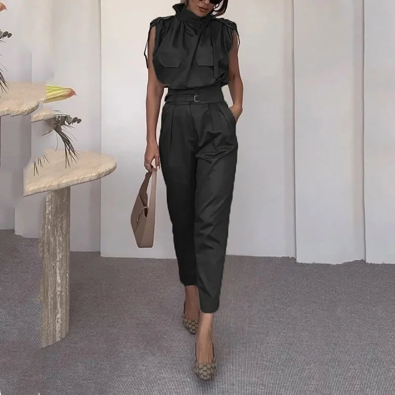 Evie - High-Fashion Belted Jumpsuit Elegant and Edgy