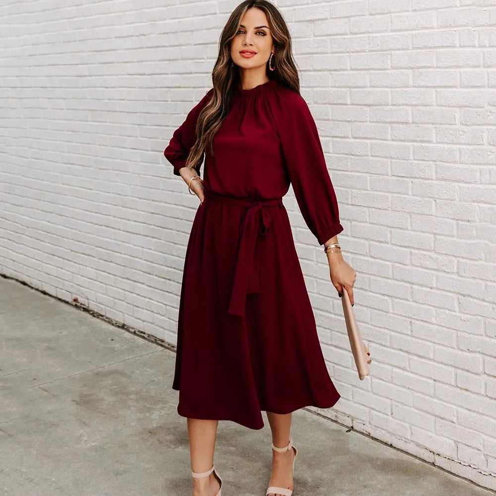 Narelle - Lantern Sleeve Midi Dress