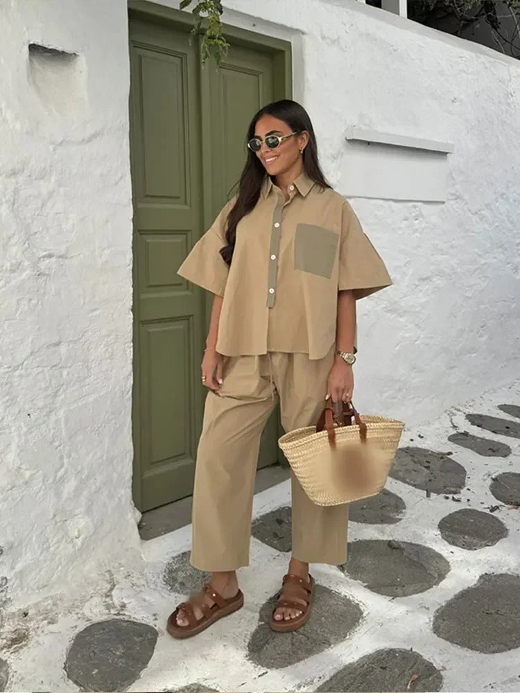 Kelly - Linen Lapel Pants 2 Piece Sets