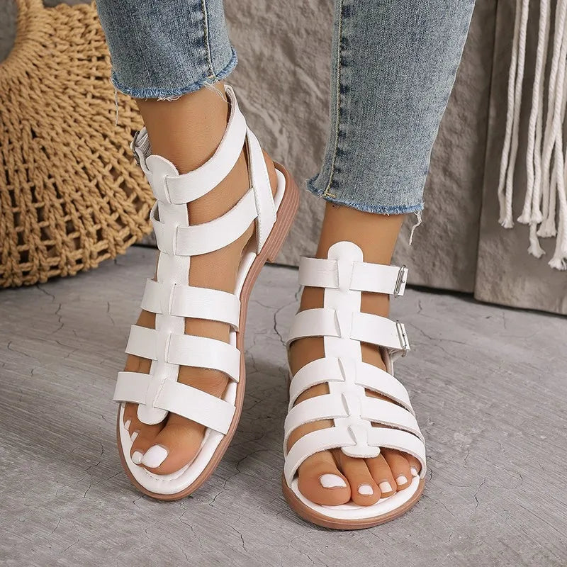 Evanna - Strappy Gladiator Sandals with Buckle Closure and Flat Sole