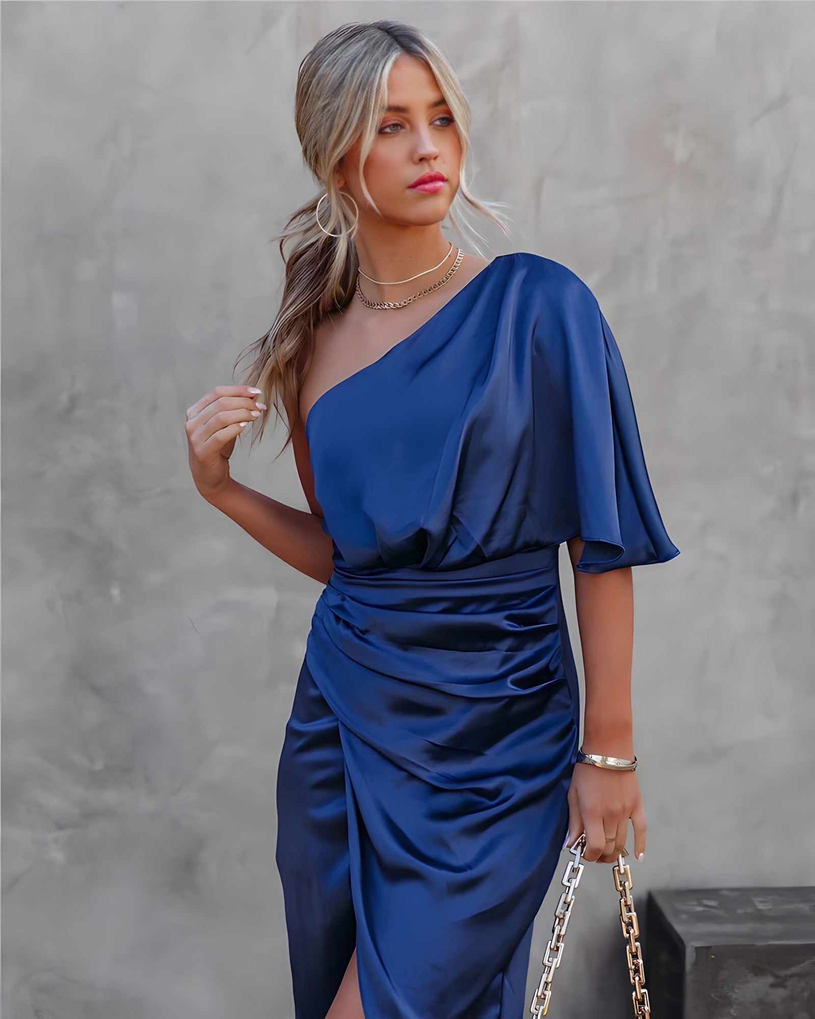 Della - One-Shoulder Satin Dress Elegant Evening Wear