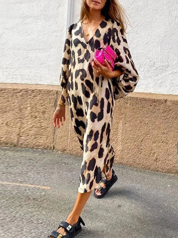 Phoebe - Leopard Print Midi Dress