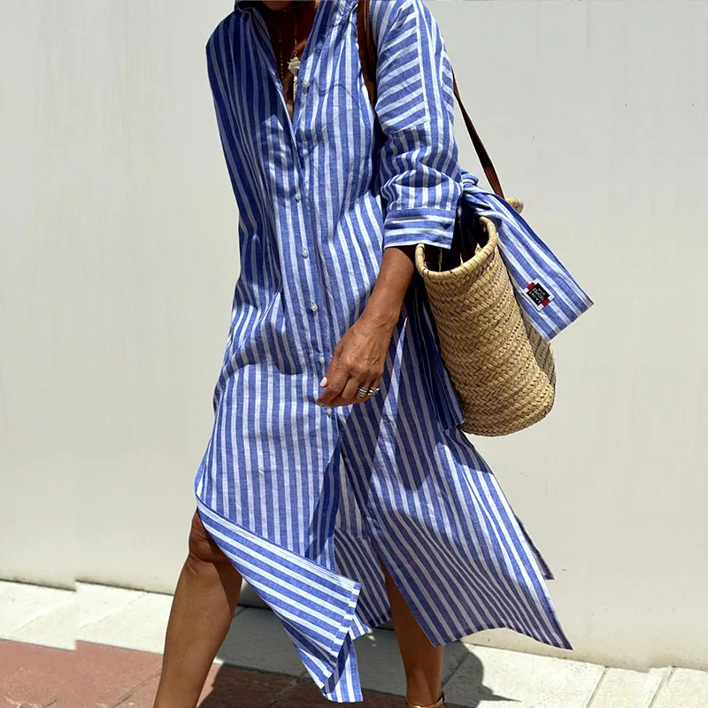 Jiah - Elegant Striped Shirt Dress for Women