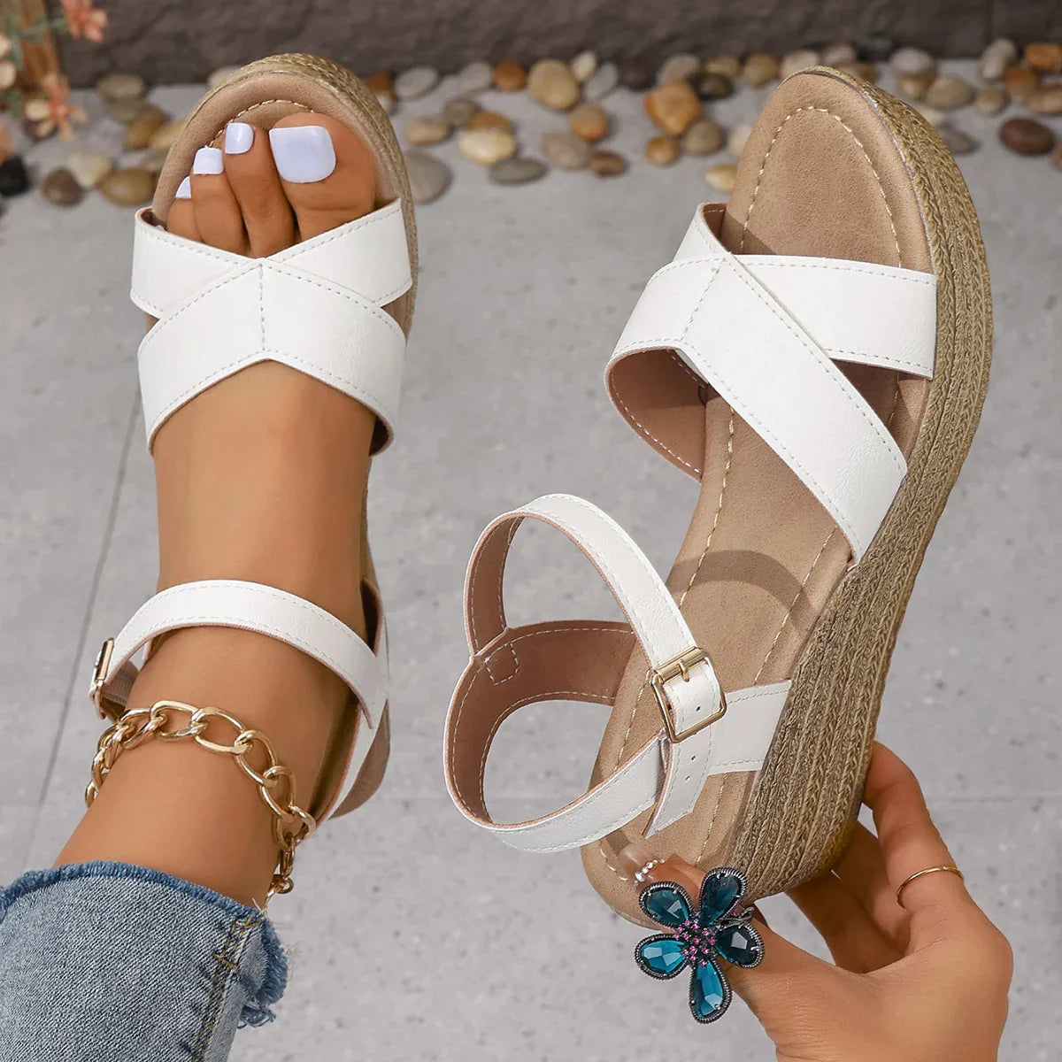 Madalena - Chic Crossover Wedge Sandals