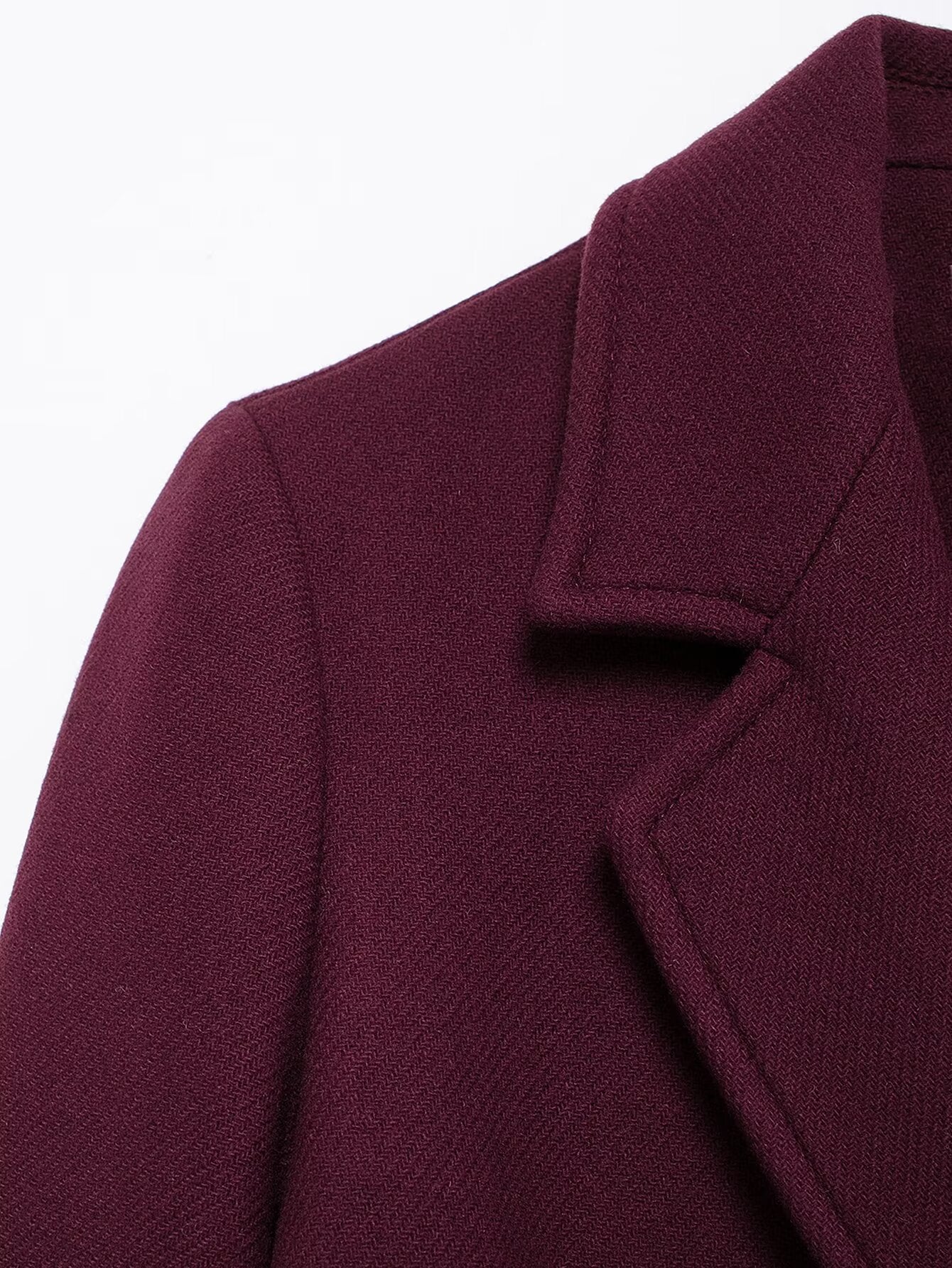 Freya - Women's Burgundy Double-Breasted Woolen Coat